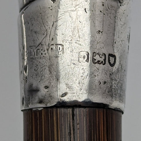 Around 1910 British antique thin cane pure silver bent handle 86cm